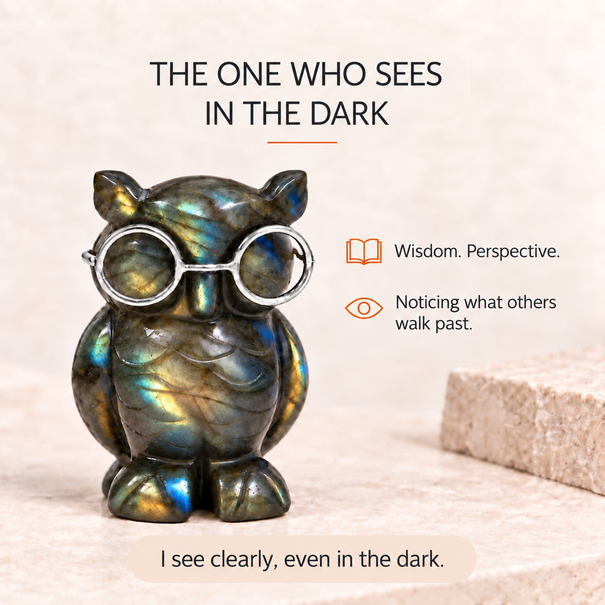 Labradorite Owl Figurine – Rare Crystal Collectible of Wisdom & Guidance