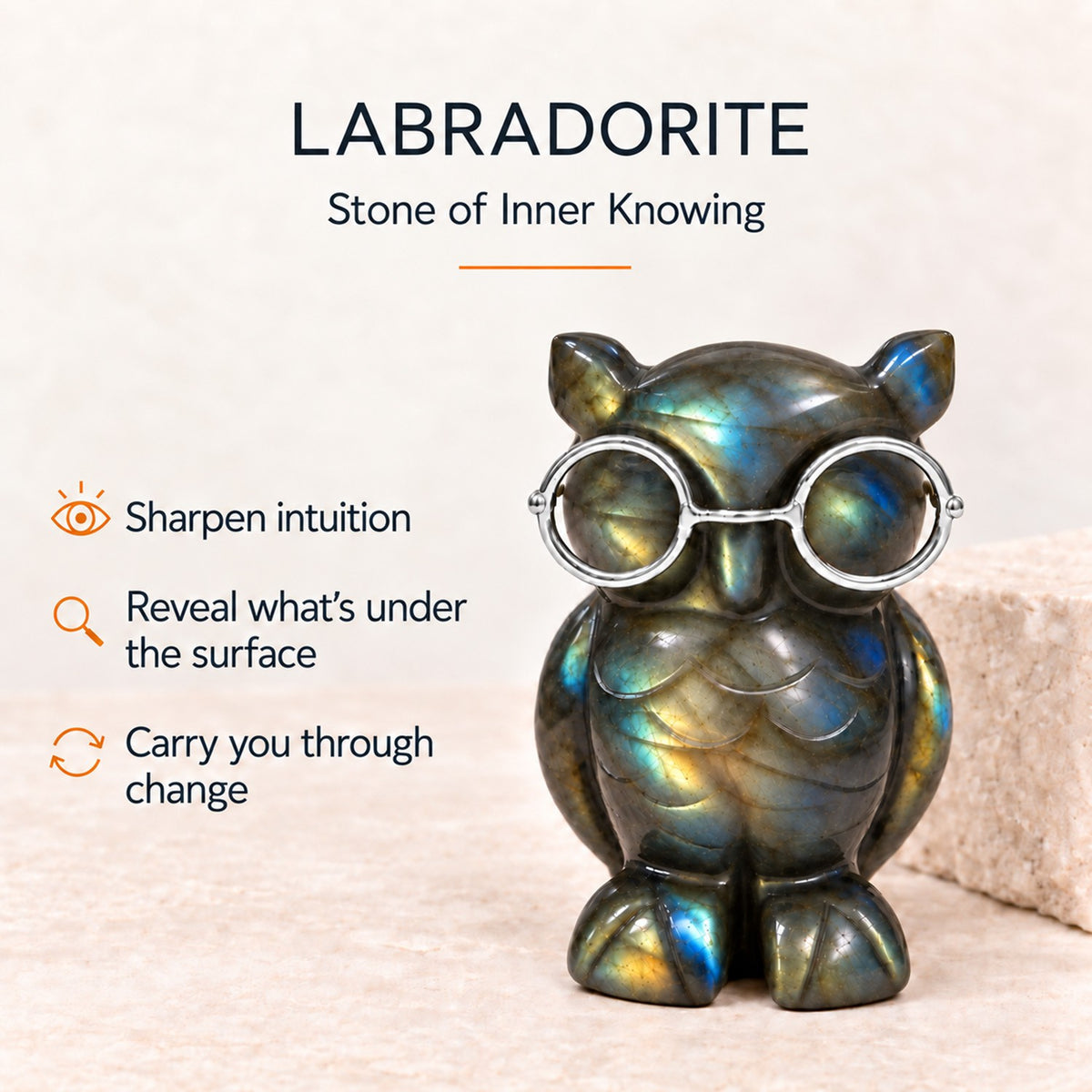 Labradorite Owl Figurine – Rare Crystal Collectible of Wisdom & Guidance
