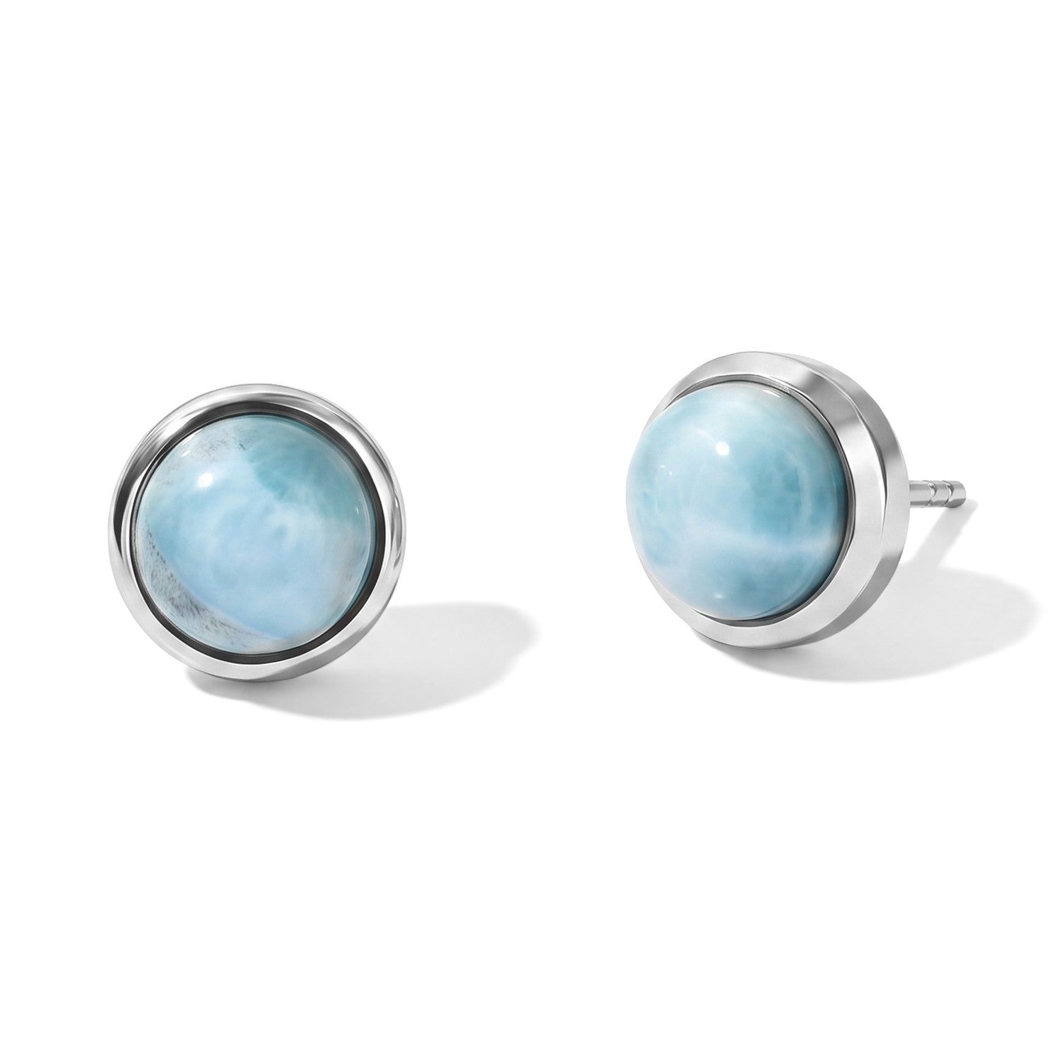 Larimar Round Stud Earrings – Sky Blue Gemstone Jewelry