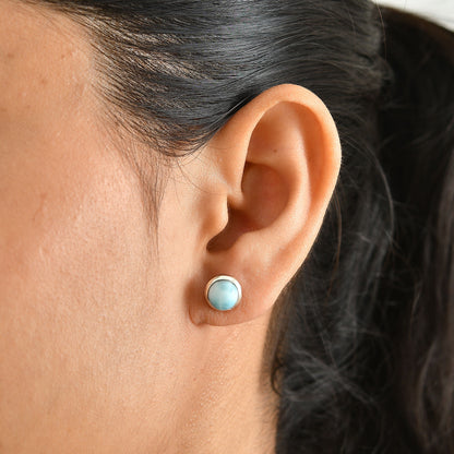 Larimar Round Stud Earrings – Sky Blue Gemstone Jewelry