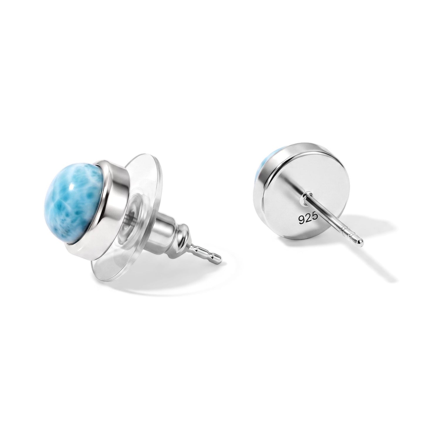 Larimar Round Stud Earrings – Sky Blue Gemstone Jewelry