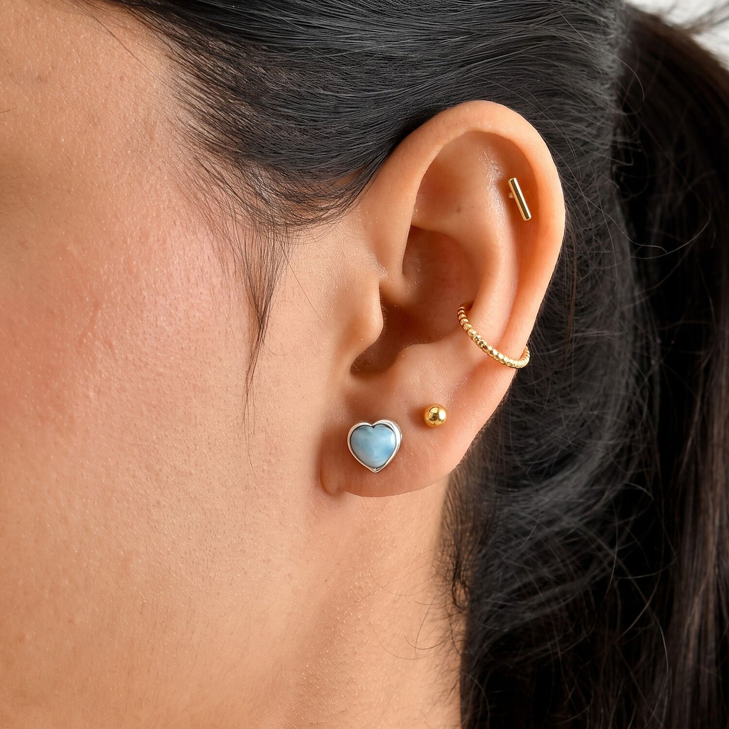 Larimar Heart Earrings – Caribbean Blue Stone in Sterling Silver