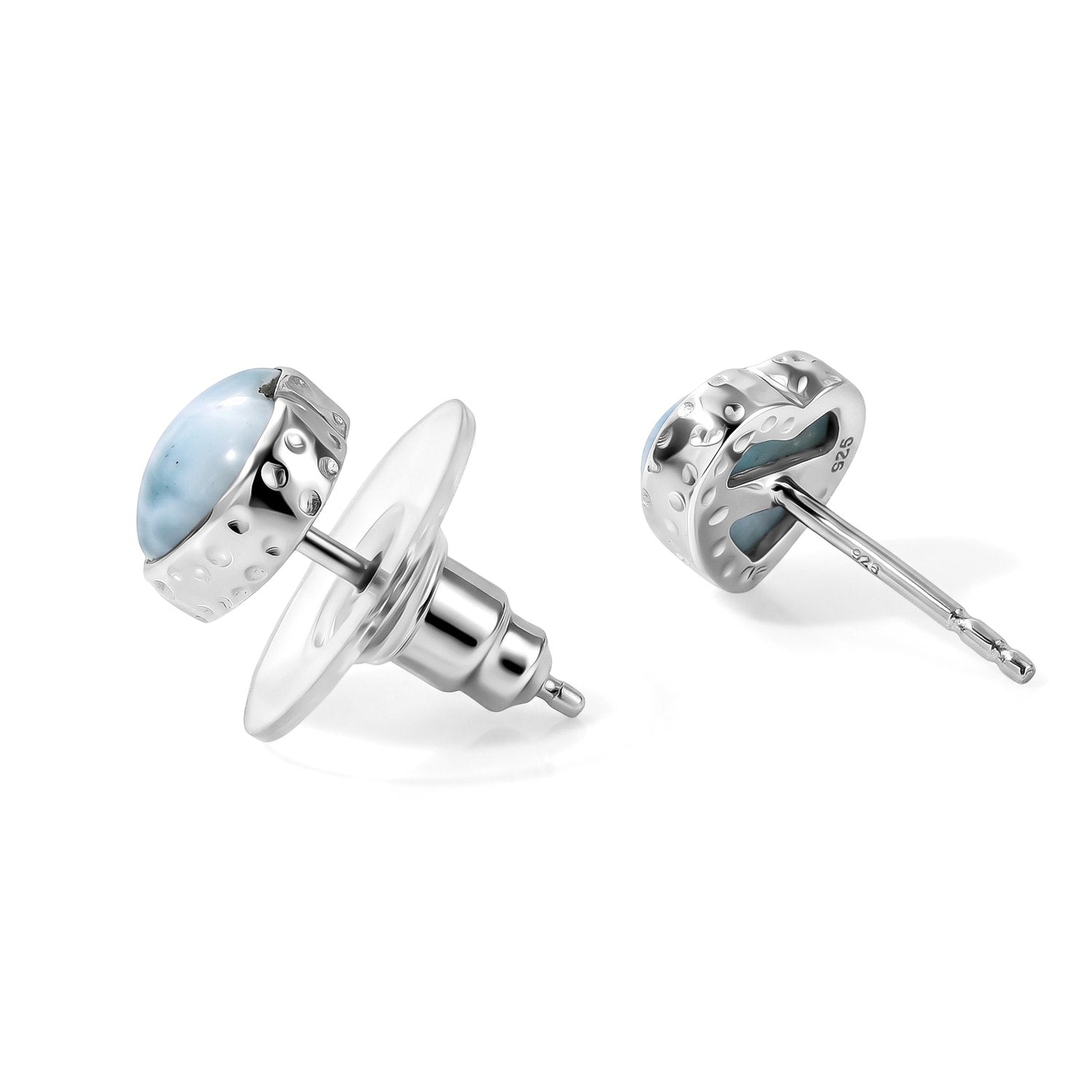 Larimar Heart Earrings – Caribbean Blue Stone in Sterling Silver