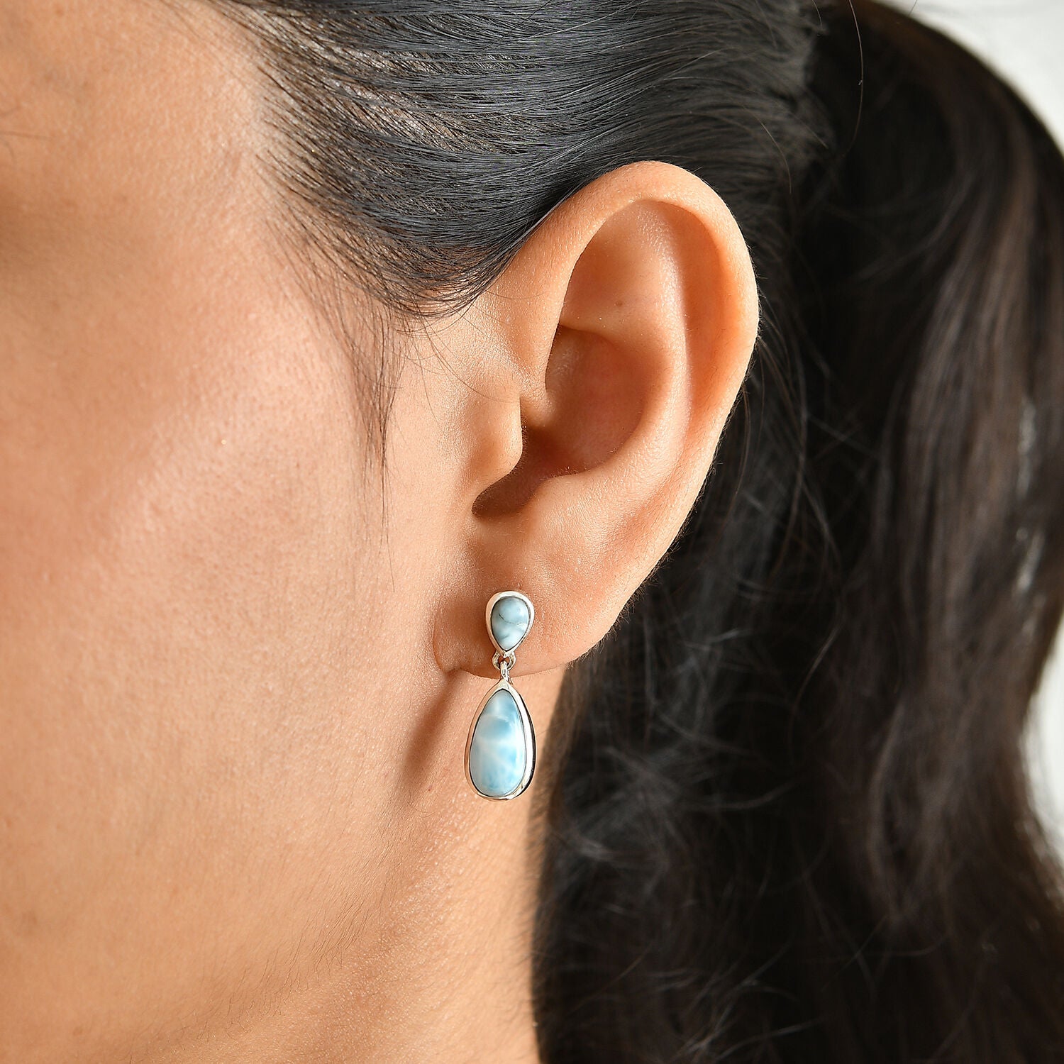 Larimar Earrings – Caribbean Blue Sterling Silver Drops