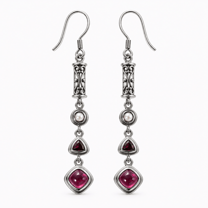 Ruby Red Pearl Drop Earrings  – Sterling Silver Jewelry
