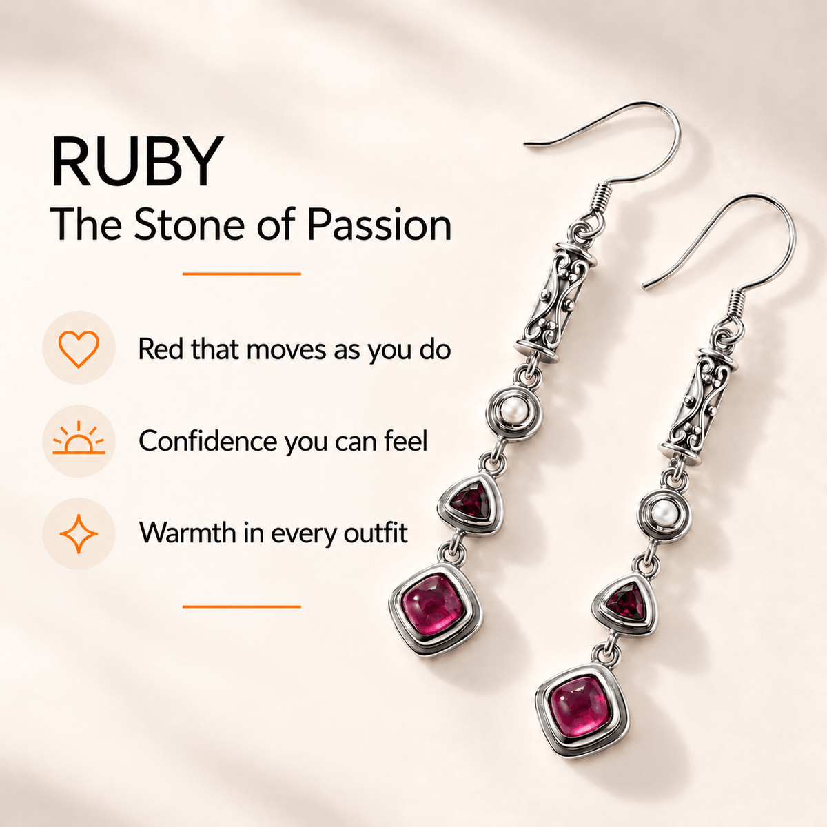 Ruby Red Pearl Drop Earrings  – Sterling Silver Jewelry