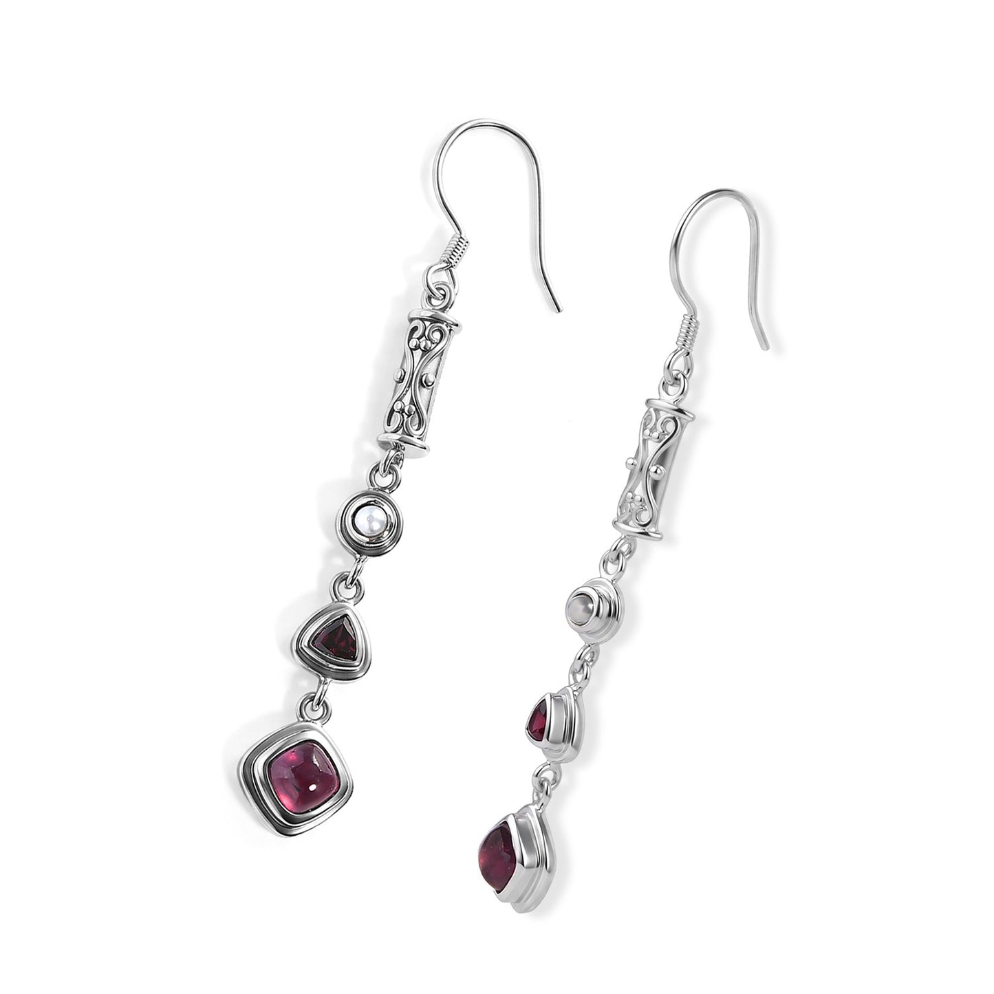 Ruby Red Pearl Drop Earrings  – Sterling Silver Jewelry