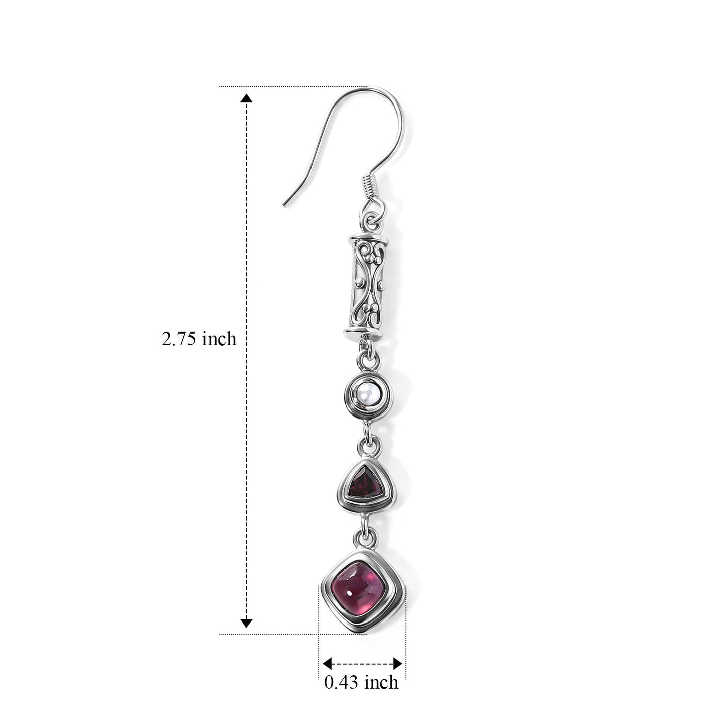 Ruby Red Pearl Drop Earrings  – Sterling Silver Jewelry