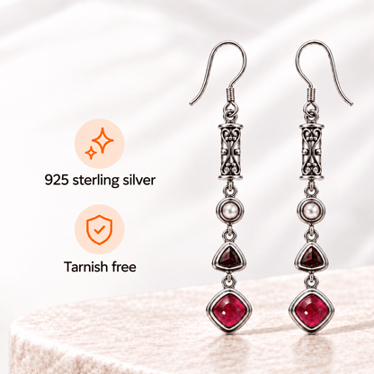 Ruby Red Pearl Drop Earrings  – Sterling Silver Jewelry
