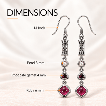 Ruby Red Pearl Drop Earrings  – Sterling Silver Jewelry