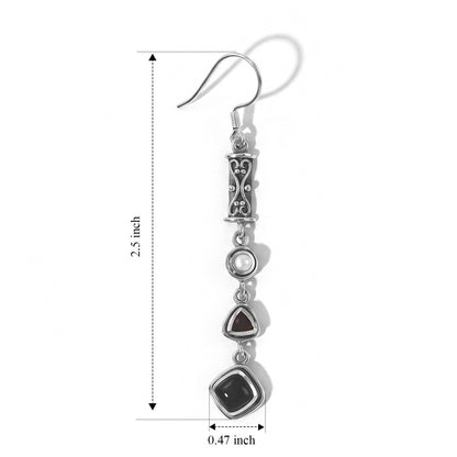 Black Obsidian and  Pearl J-Hook Drop Earrings – Sterling Silver