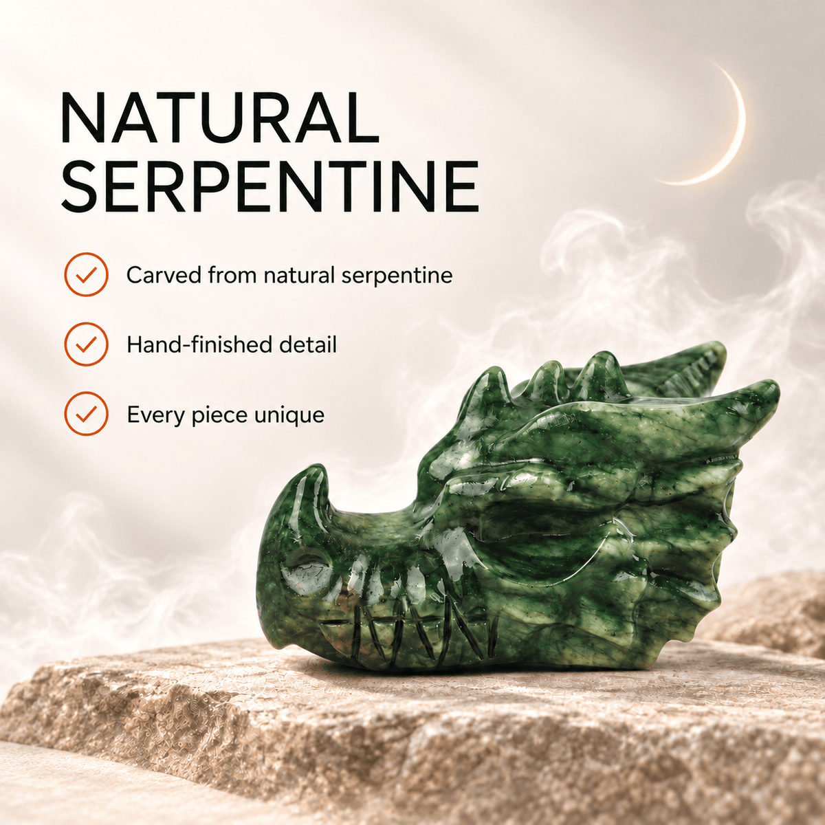 Serpentine Dragon Head Statue - Protection Crystal Decor