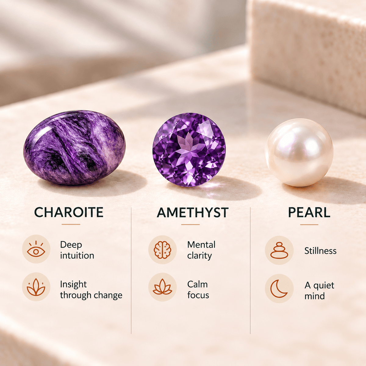 Natural Charoite, Amethyst & Pearl Earrings in Sterling Silver