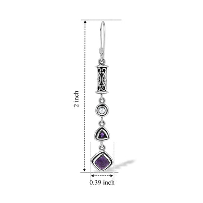 Natural Charoite, Amethyst & Pearl Earrings in Sterling Silver