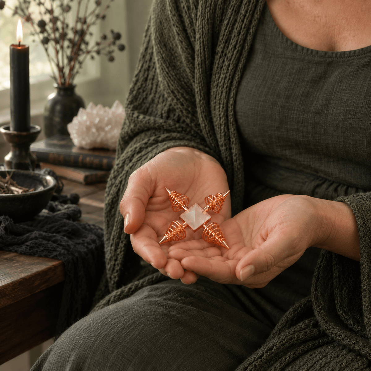 Crystal Energy Generator - Clear Quartz and Green Jade