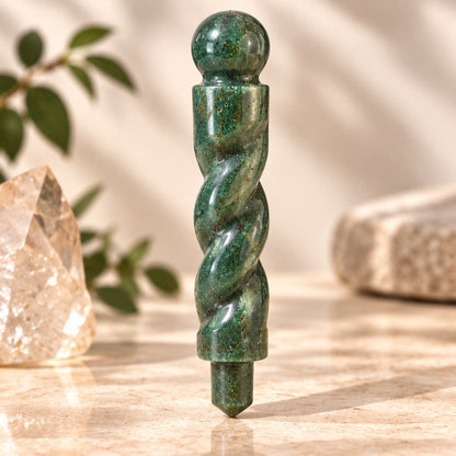 Natural Green Jade Spiral Wand – Luck and Abundance