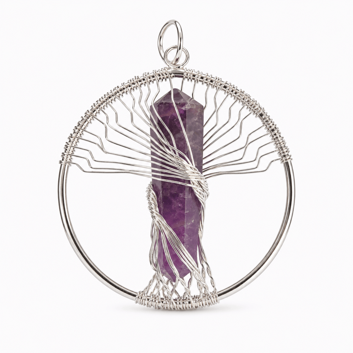Natural Wire Wrapped Crystal Tree of Life Pendant for Growth