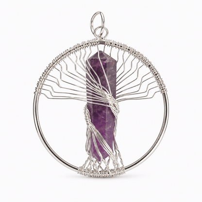 Natural Wire Wrapped Crystal Tree of Life Pendant for Growth