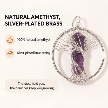 Natural Wire Wrapped Crystal Tree of Life Pendant for Growth