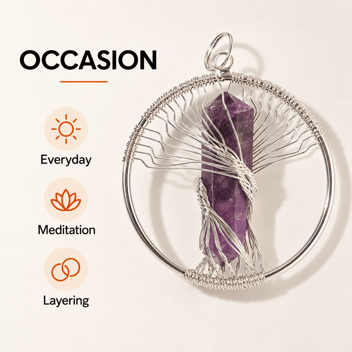 Natural Wire Wrapped Crystal Tree of Life Pendant for Growth