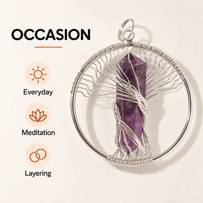 Natural Wire Wrapped Crystal Tree of Life Pendant for Growth