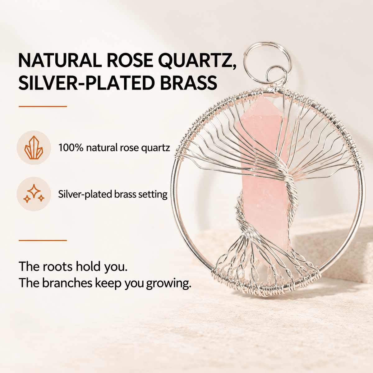 Natural Wire Wrapped Crystal Tree of Life Pendant for Growth