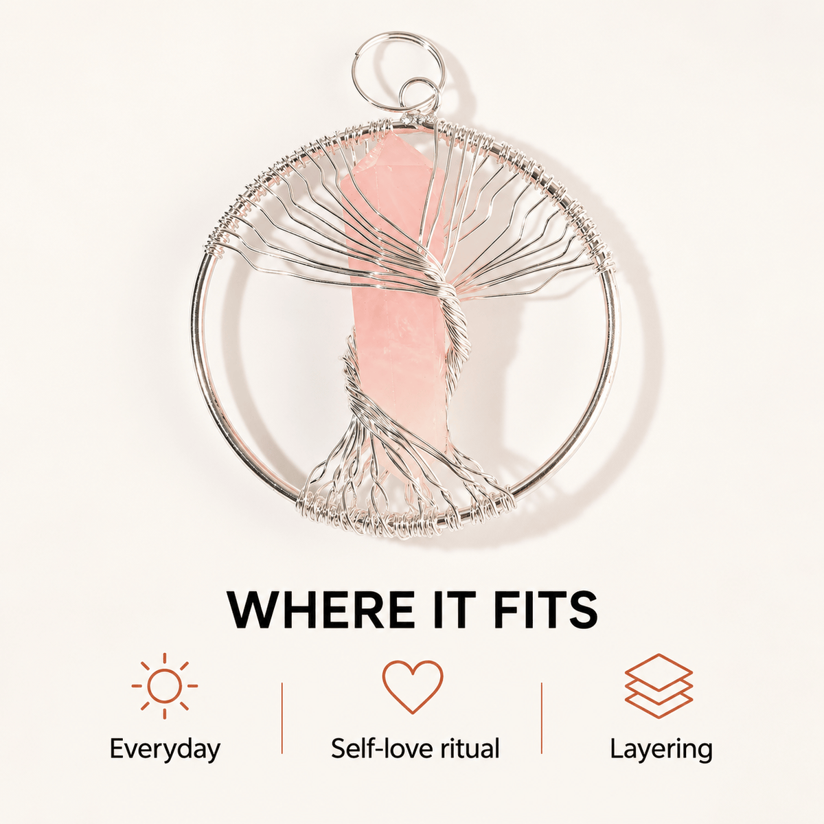 Natural Wire Wrapped Crystal Tree of Life Pendant for Growth