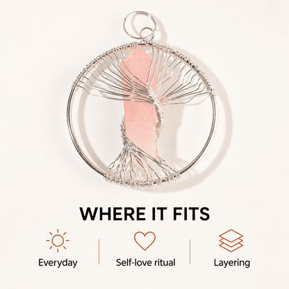 Natural Wire Wrapped Crystal Tree of Life Pendant for Growth