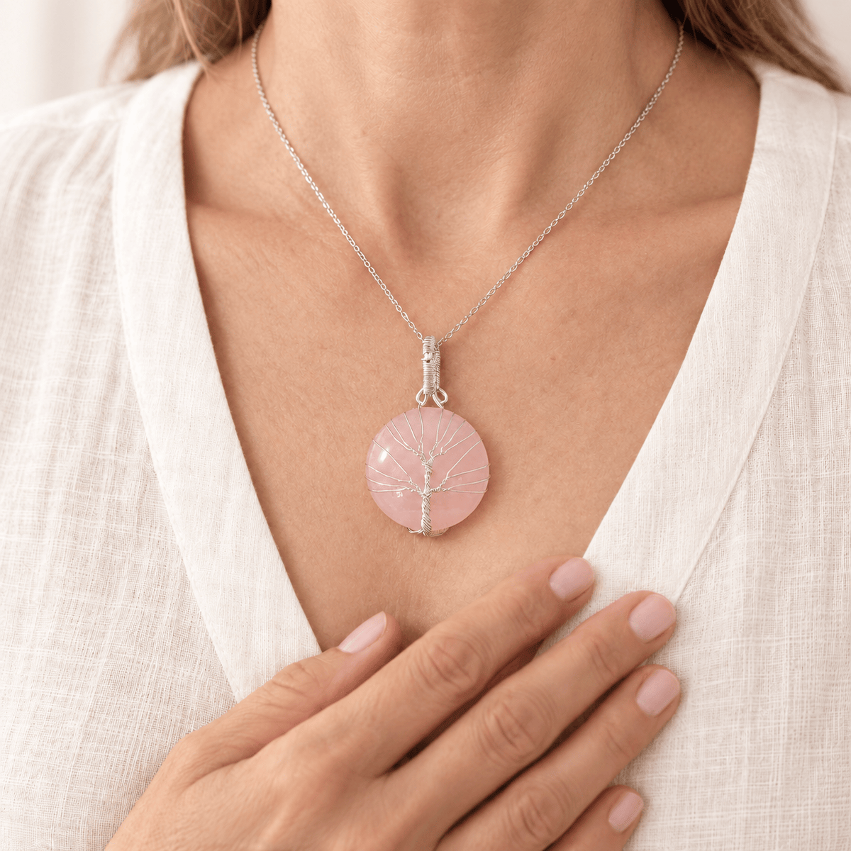 Rose Quartz Tree of Life Pendant - Self-Love Crystal Gift
