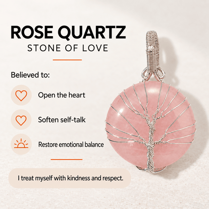 Rose Quartz Tree of Life Pendant - Self-Love Crystal Gift