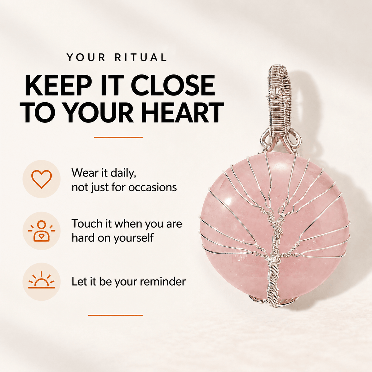 Rose Quartz Tree of Life Pendant - Self-Love Crystal Gift