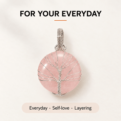 Rose Quartz Tree of Life Pendant - Self-Love Crystal Gift