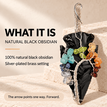 Black Obsidian Arrowhead – 7 Chakra Necklace Pendant