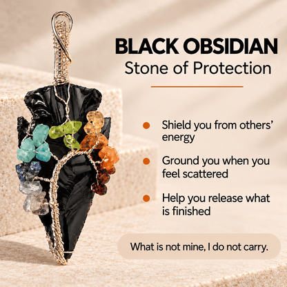 Black Obsidian Arrowhead – 7 Chakra Necklace Pendant
