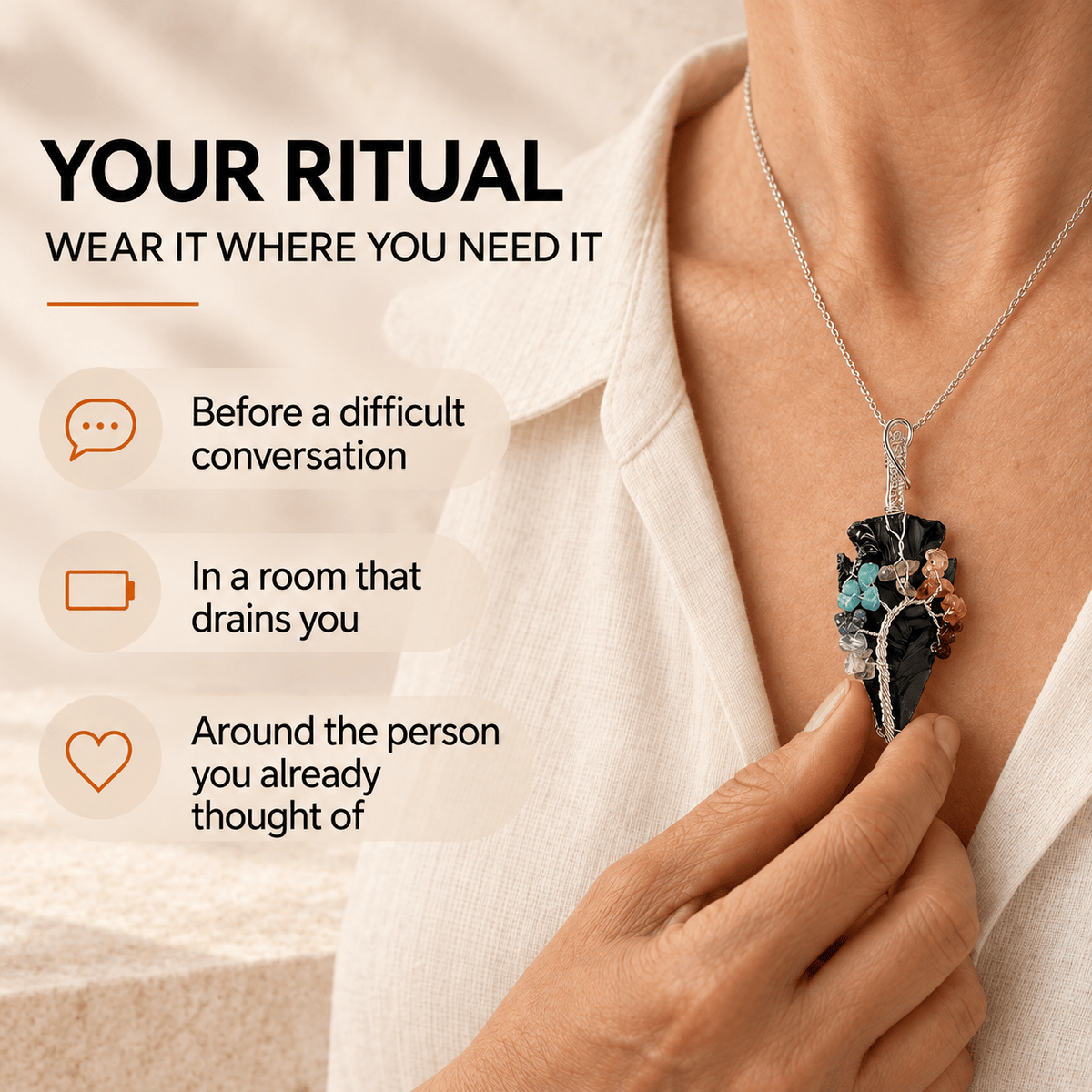 Black Obsidian Arrowhead – 7 Chakra Necklace Pendant