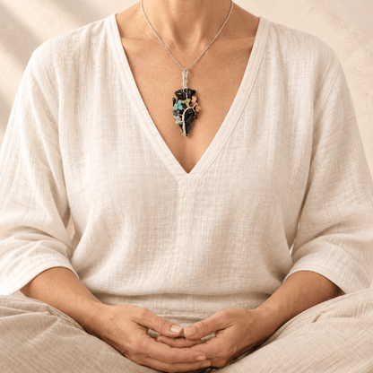 Black Obsidian Arrowhead – 7 Chakra Necklace Pendant