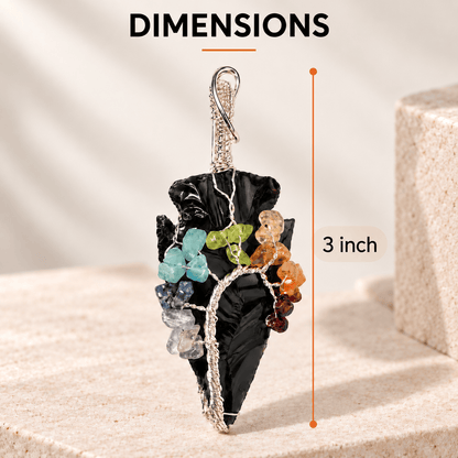 Black Obsidian Arrowhead – 7 Chakra Necklace Pendant