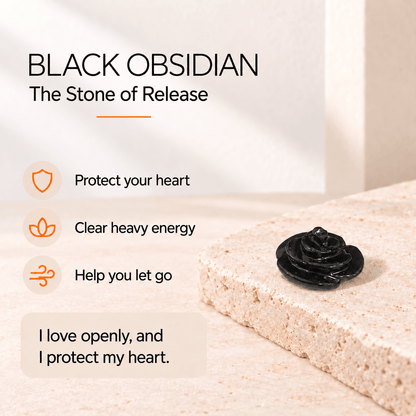 Black Obsidian Rose Pocket Stone – Protection and Grounding