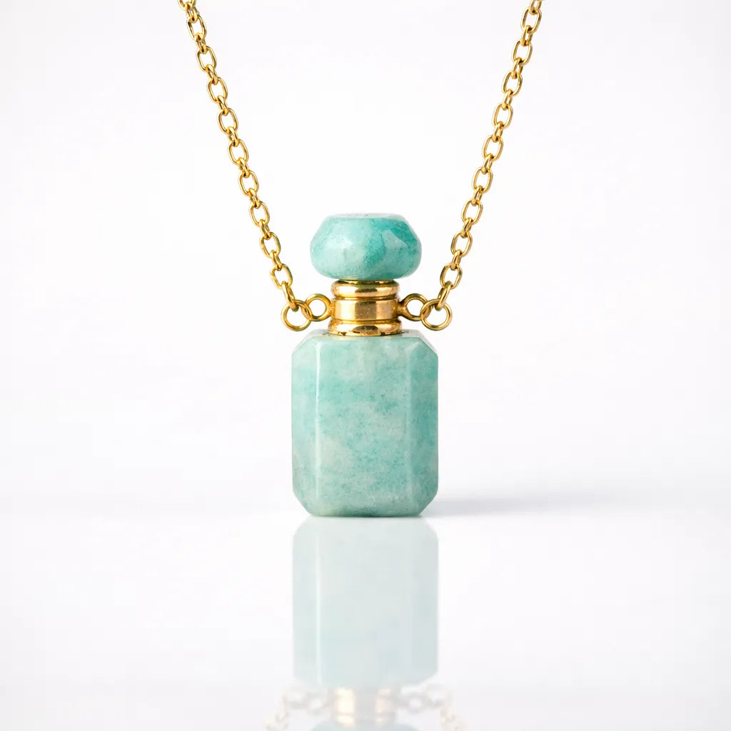Engraved Gemstone Perfume Bottle Pendant — Embrace the Scent of Spiritual Energy