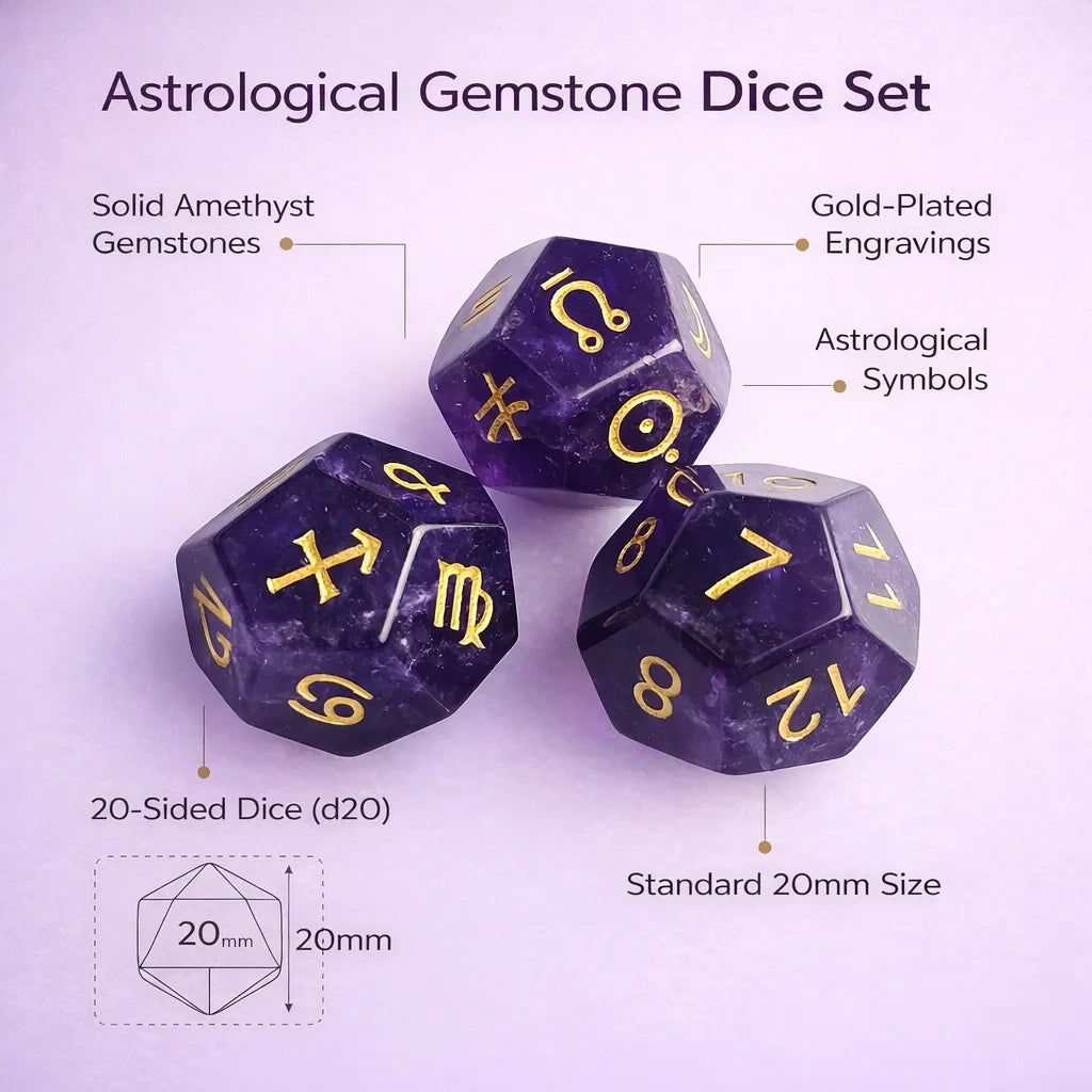 Astrological Gemstone Dice Set - Align Your Energy with Every Roll