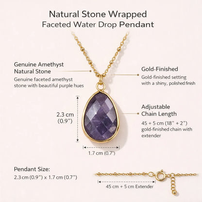 Natural Stone Wrapped Faceted Water Drop Pendant — Capture the Essence of Healing Energy