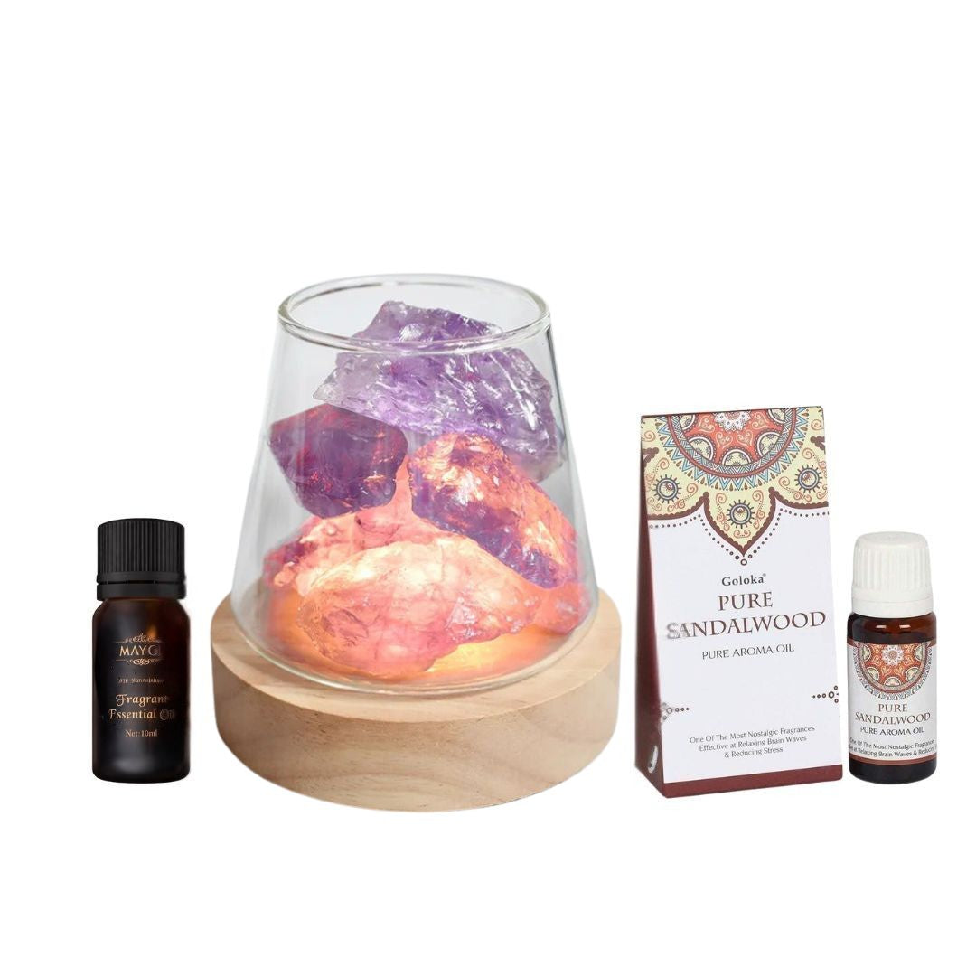 Raw Gemstone Essential Oil Diffuser With Light + 2 FREE Oils