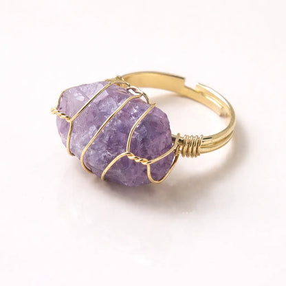 Healing Crystal Adjustable Ring — Natural Gemstone Statement Jewelry