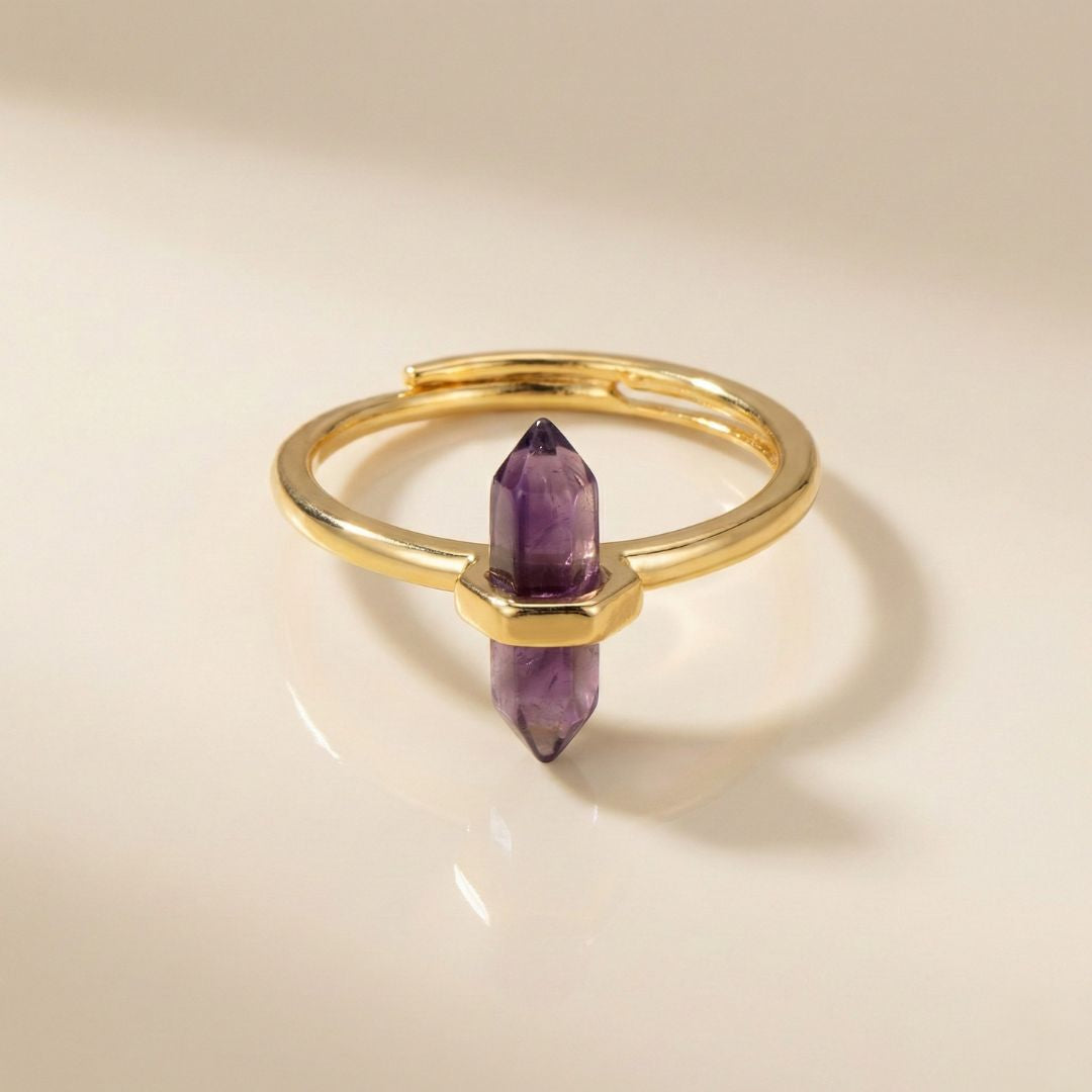 Point Al Rin Design Thin Crystal Point Double Bead Ring — Sleek Healing Stone Jewelry ...