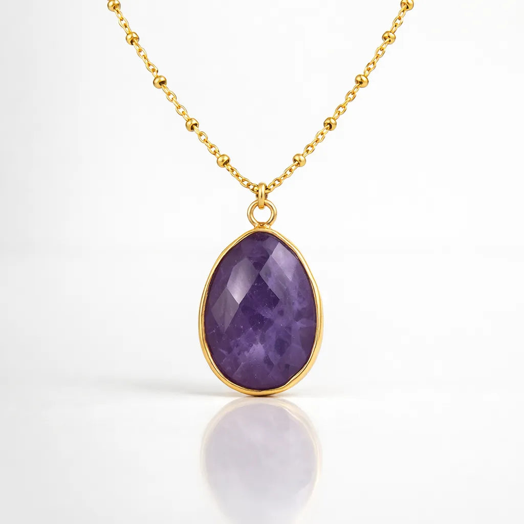 Natural Stone Wrapped Faceted Water Drop Pendant — Capture the Essence of Healing Energy