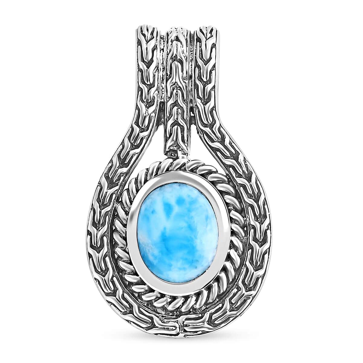 Balinese Larimar Pendant in Sterling Silver – Embrace the Calm of the Sea