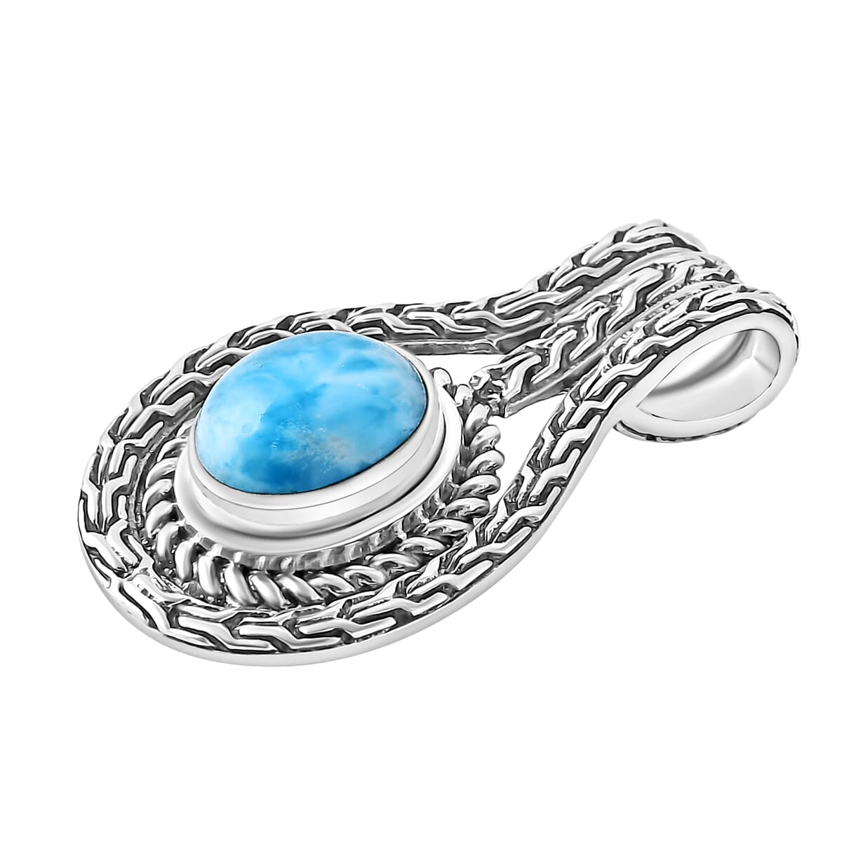 Balinese Larimar Pendant in Sterling Silver – Embrace the Calm of the Sea