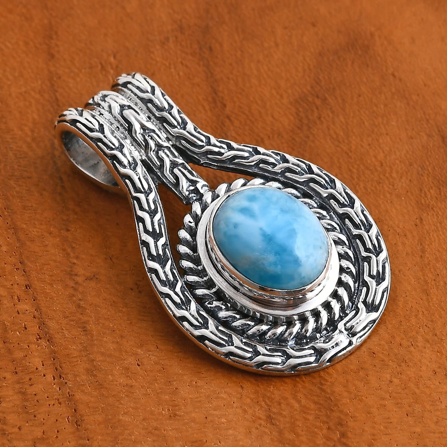 Balinese Larimar Pendant in Sterling Silver – Embrace the Calm of the Sea