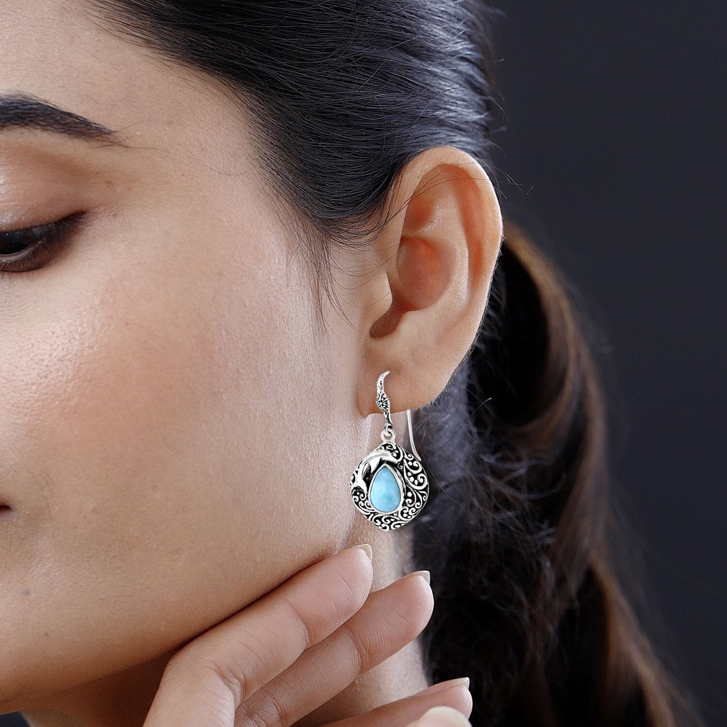 Balinese Silver Larimar Earrings – A Reminder to Flow with Life