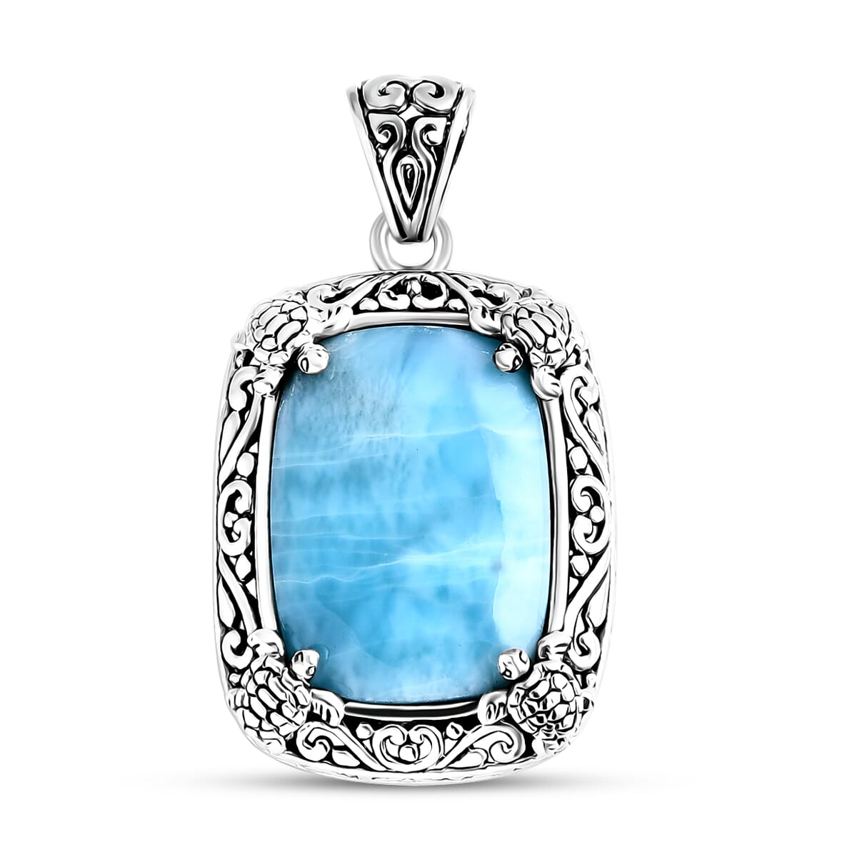 Balinese Silver Larimar Pendant – A Tribute to Oceanic Wisdom & Peace